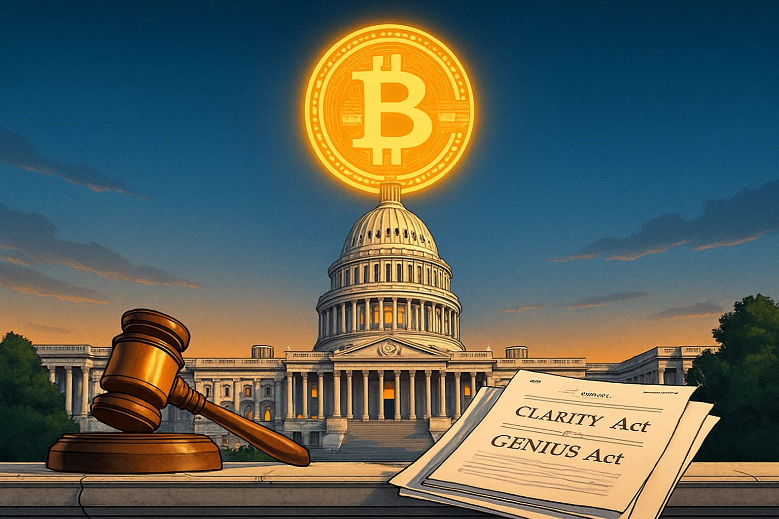 marco! Os Estados Unidos aprovam três projetos de lei sobre criptomoedas: moeda estável GENIUS, regulamentação Clarity e lei anti-CBDC enviada a Trump para assinatura